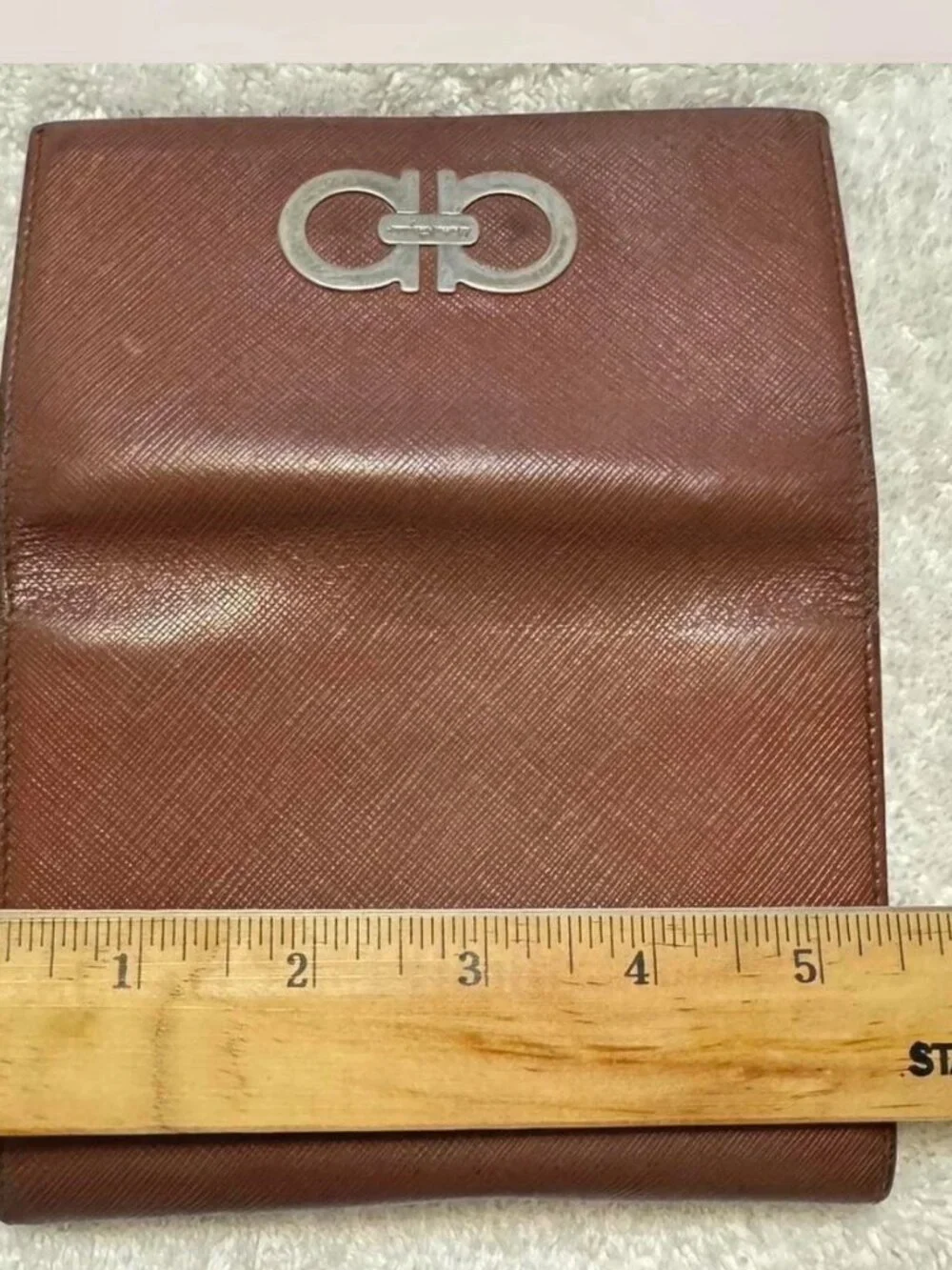 Salvatore Ferragamo Brown Leather Gancini Clutch with Gold Hardware